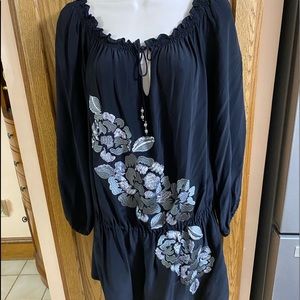 Cache Black Silk 3/4 sleeve Elastic waist Blouse size L